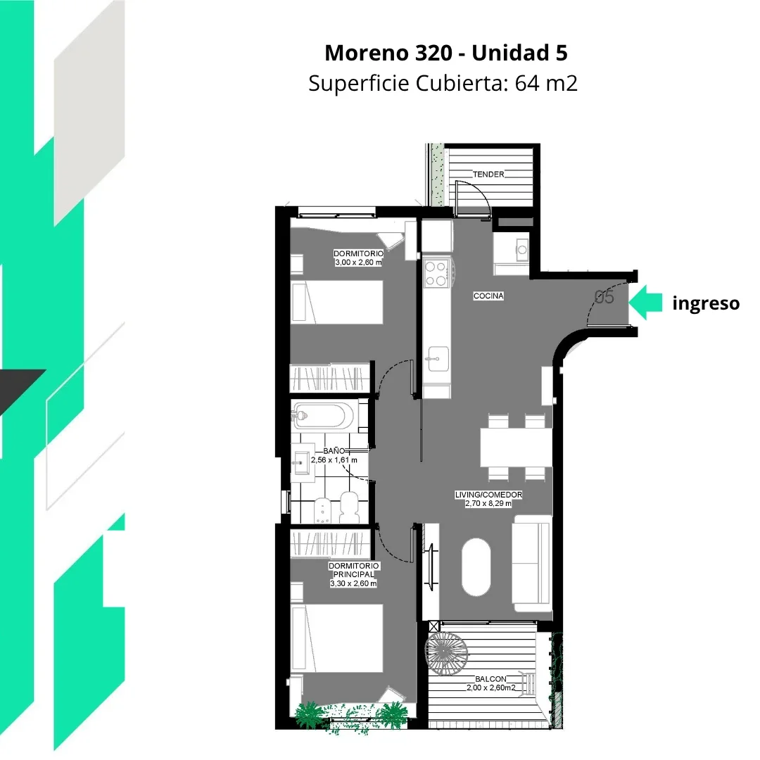 Departamento dos dormitorios en venta en Moreno 300 - Imagen 2