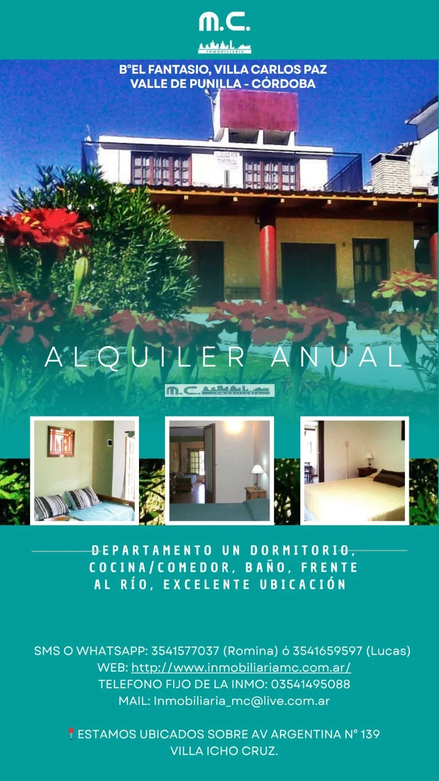 VILLA CARLOS PAZ. ALQUILER ANUAL. DEPARTAMENTO FRENTE AL RIO. EXC. UBICACIÓN. - Imagen 1