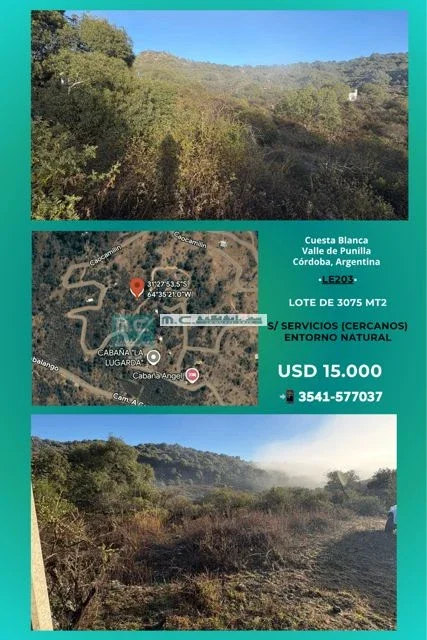 LE203. CUESTA BLANCA. LOTE 3075 MTS S/SERV. EXCELENTE UBICACION - Imagen 1