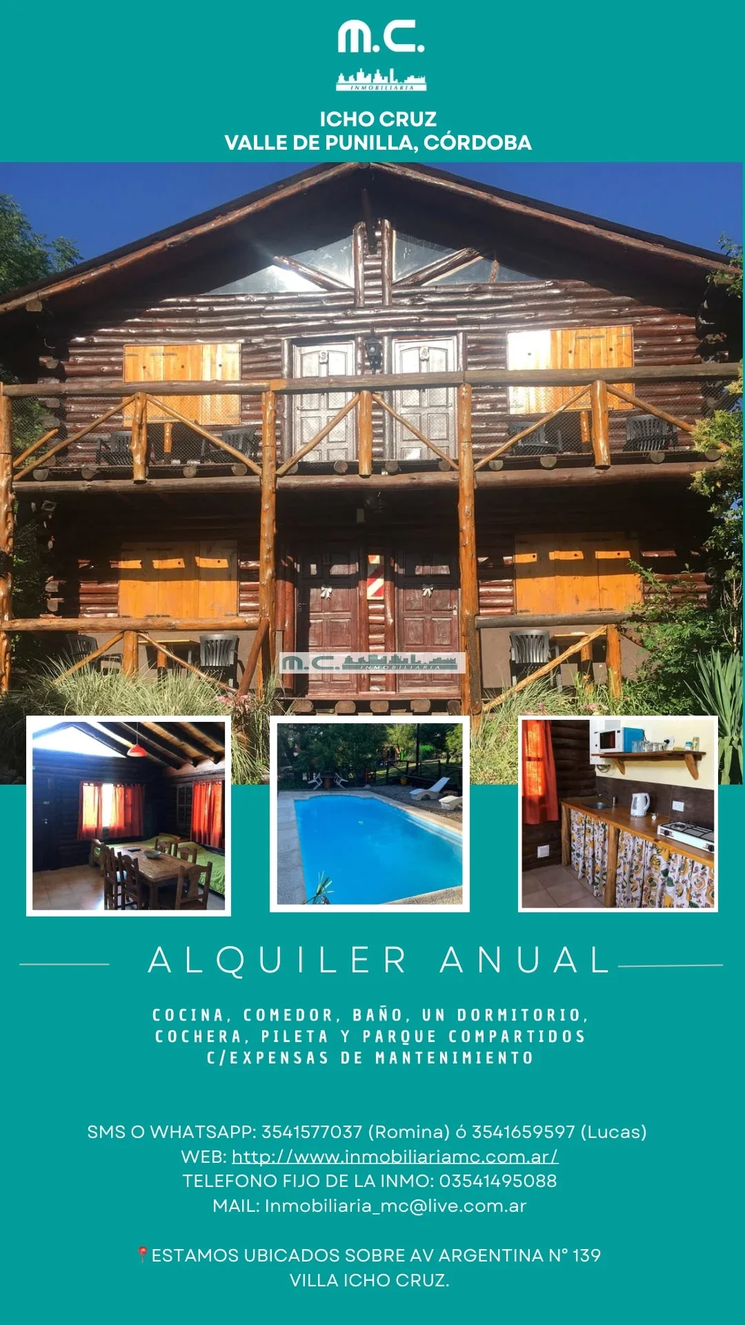 ICHO CRUZ. ALQUILER ANUAL. UN DORMITORIO. COCHERA. PARQUE Y PILETA COMPARTIDOS. - Imagen 1