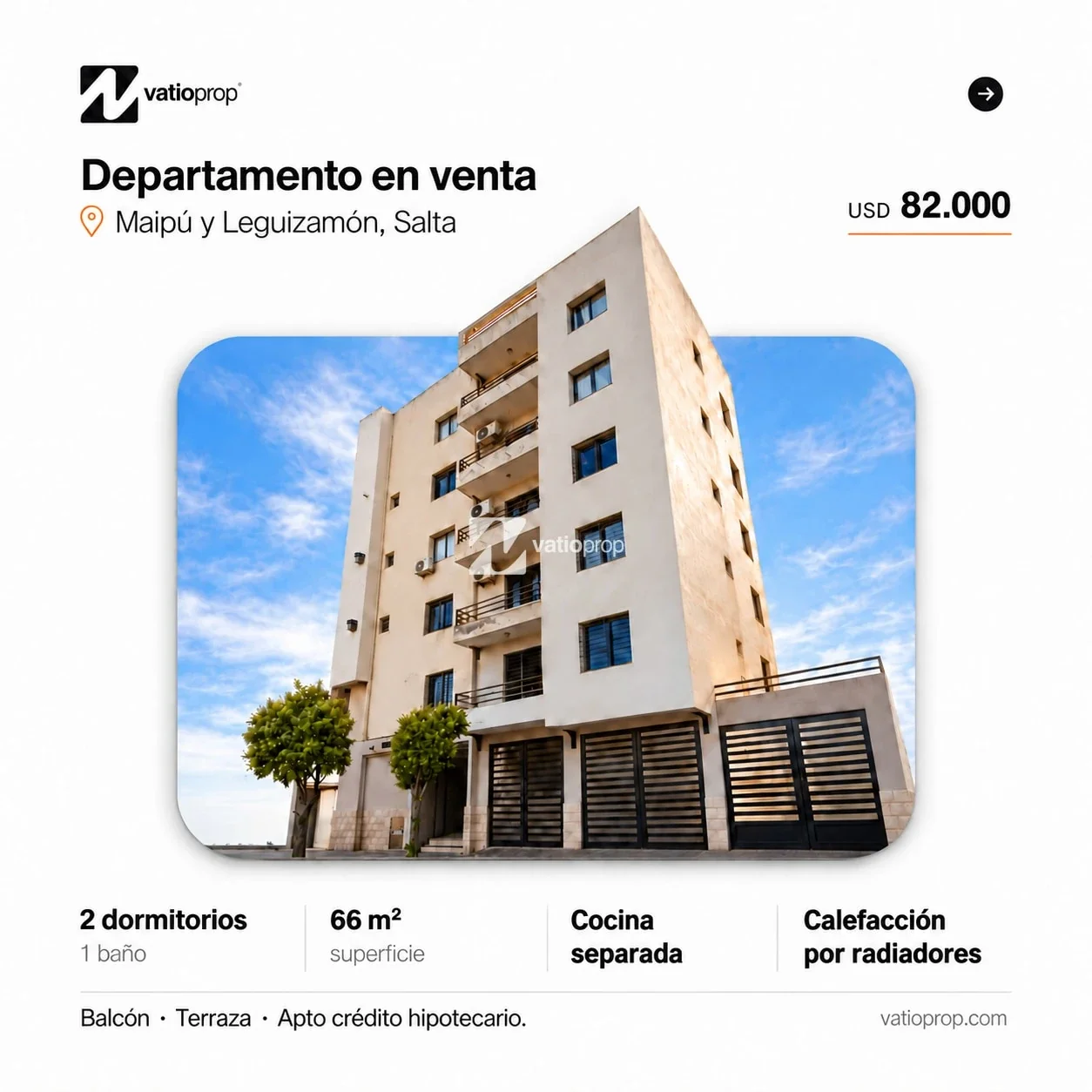 Departamento en venta en Salta | 2 dormitorios, balcón y apto crédito - Imagen 1