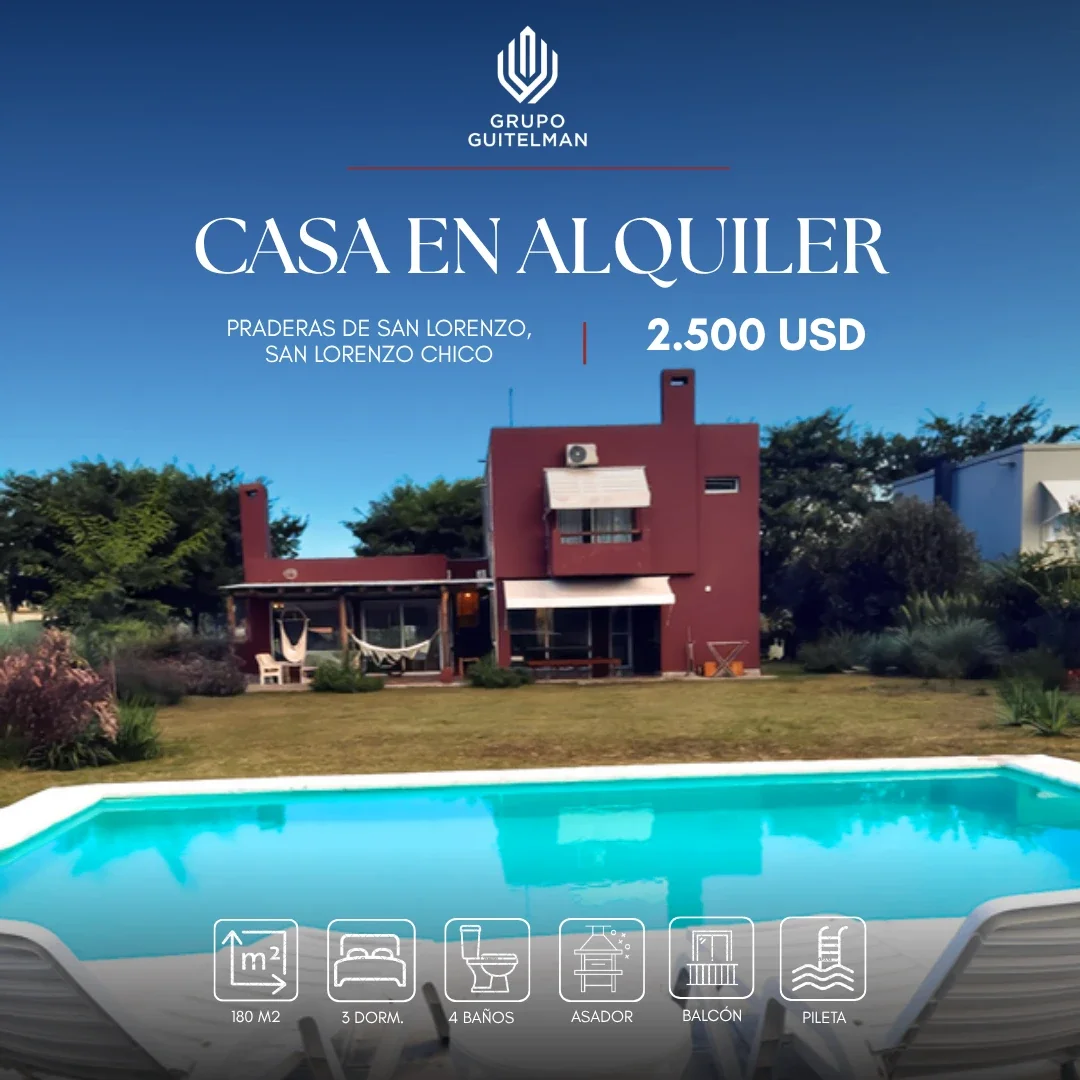 Casa en alquiler de 3 dormitorios con pileta, Praderas de San Lorenzo - Imagen 1