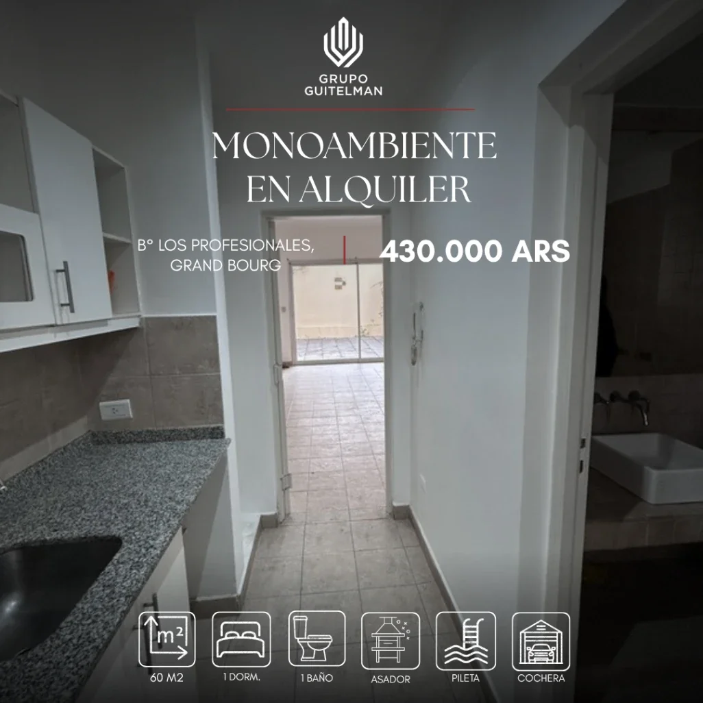 Monoambiente en alquiler c/cochera en Grand Bourg, B° Los Profesionales - Imagen 1